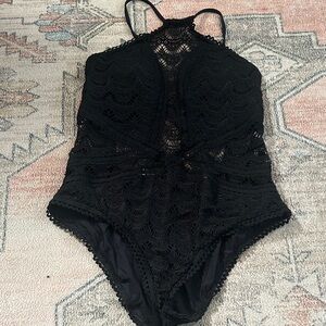 BECCA Black Crochet One-Piece Swimsuit
